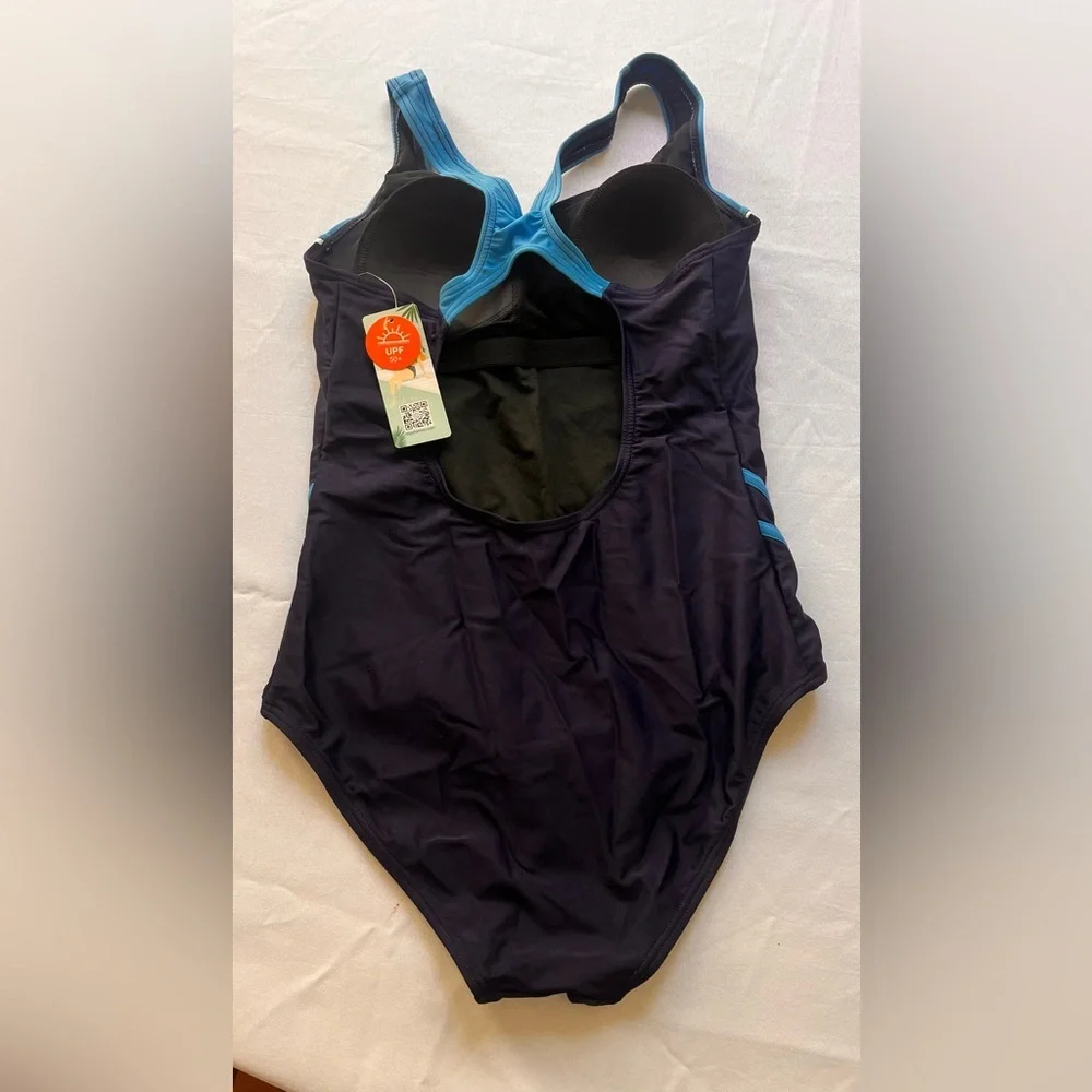 NWT Classic One-Piece Swimsuit in Navy Aqua Accents Medium Resort Cruise Vacay